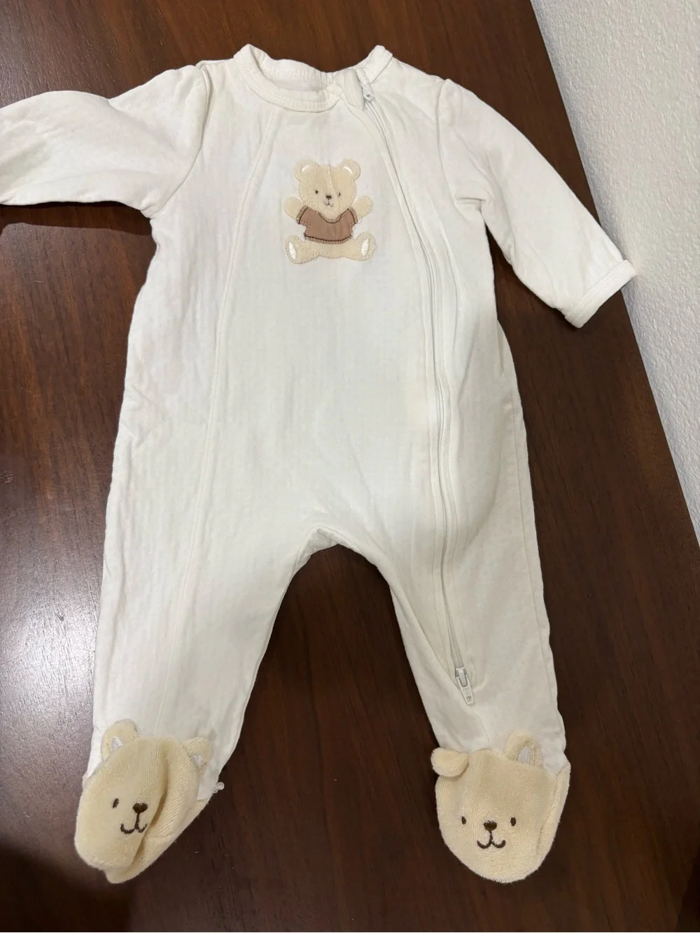 Little Me Cream Bear Footed One-Piece